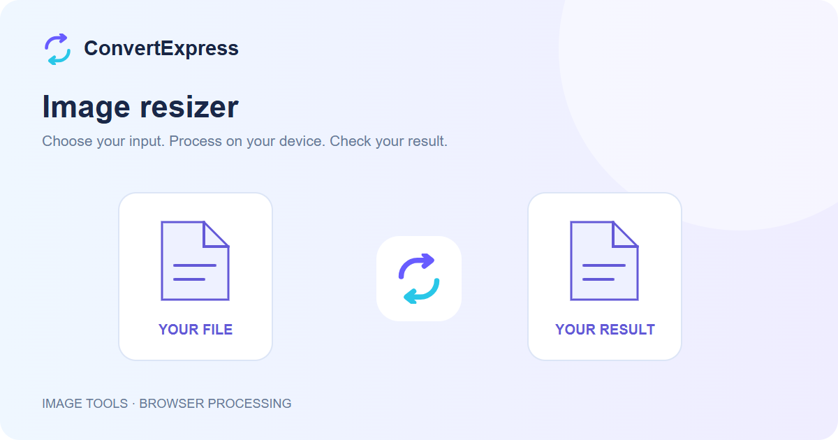 Image resizer illustration showing a source file and a separate result